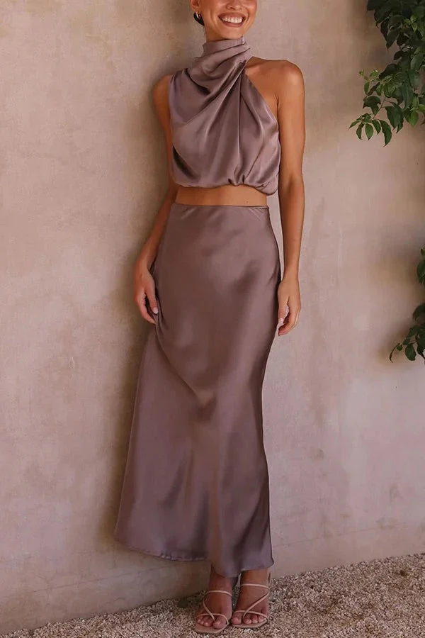 Heidi-Mode | Solch Eine Stimmung Hochgeschlossene Satin Drapiert Maxirock Set - Image 20