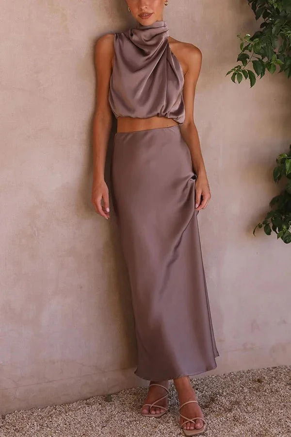 Heidi-Mode | Solch Eine Stimmung Hochgeschlossene Satin Drapiert Maxirock Set - Image 21