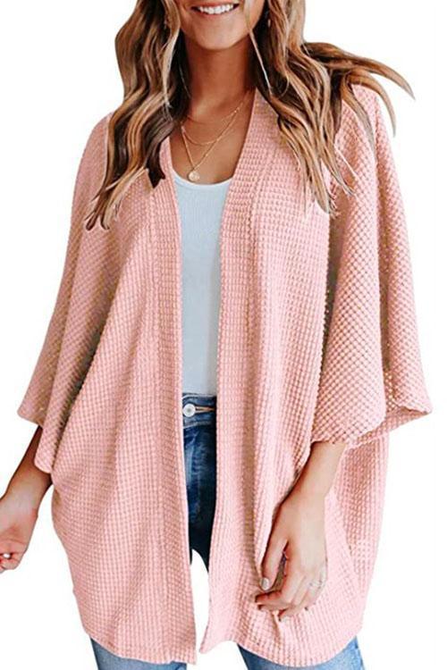 Heidi-Mode | Rosiedress Solid 3/4 Ärmel Offene Vorderseite Kimono Cardigan - Image 2