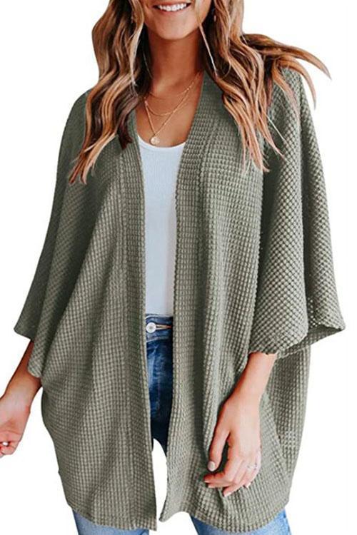 Heidi-Mode | Rosiedress Solid 3/4 Ärmel Offene Vorderseite Kimono Cardigan - Image 3