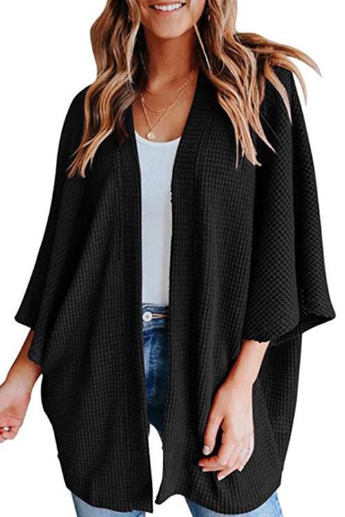 Heidi-Mode | Rosiedress Solid 3/4 Ärmel Offene Vorderseite Kimono Cardigan - Image 4