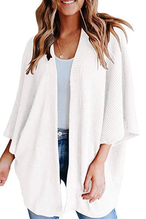 Heidi-Mode | Rosiedress Solid 3/4 Ärmel Offene Vorderseite Kimono Cardigan - Image 5