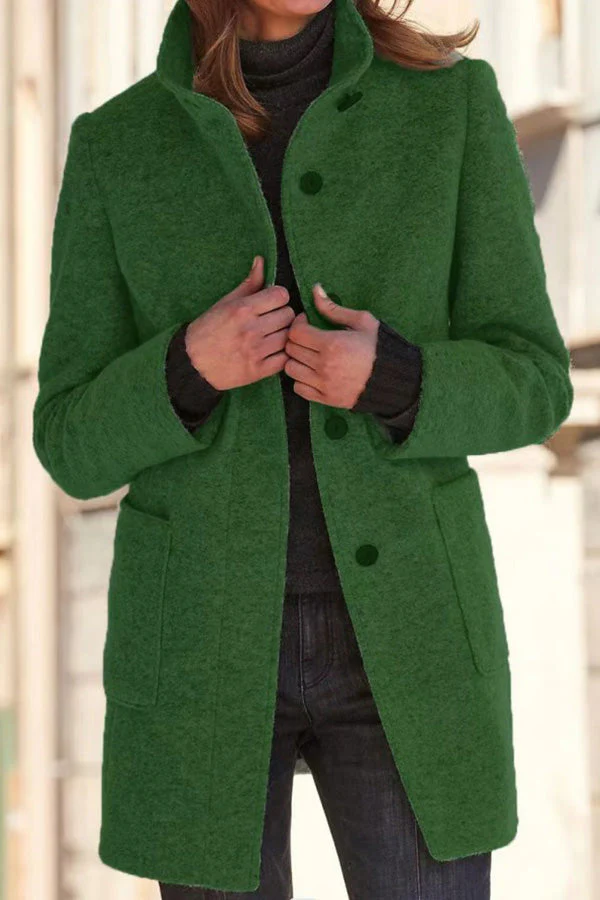 Heidi-Mode | Unifarbene Knopf Stehkragen Wolljacke - Image 2