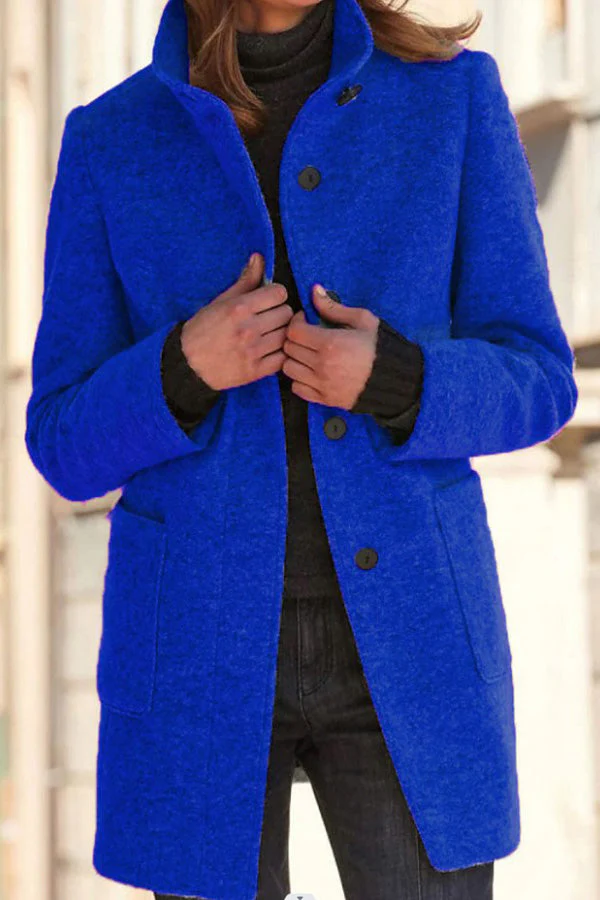 Heidi-Mode | Unifarbene Knopf Stehkragen Wolljacke - Image 5