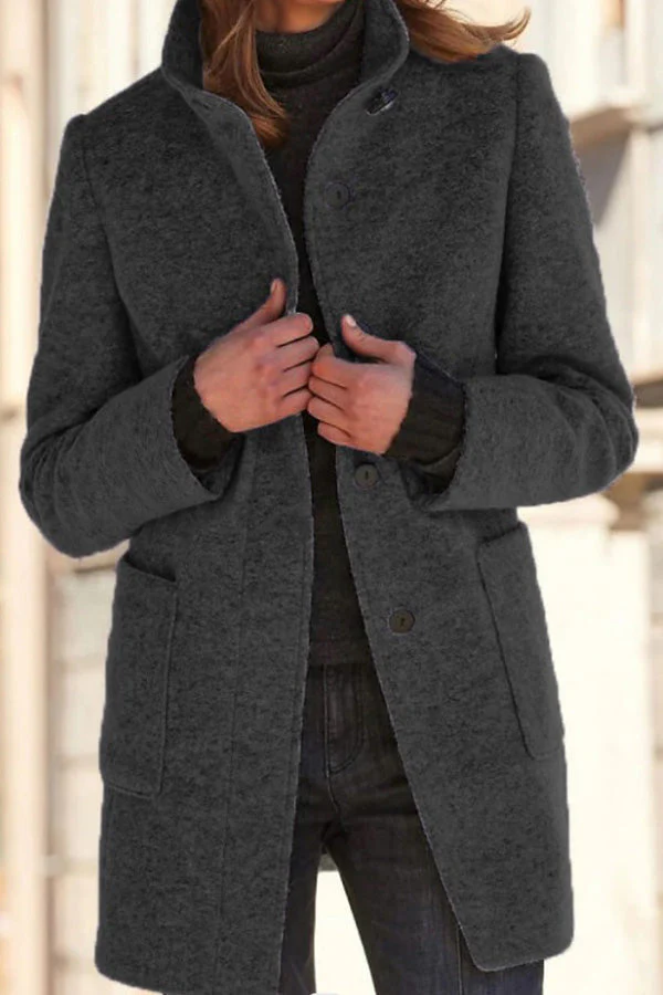 Heidi-Mode | Unifarbene Knopf Stehkragen Wolljacke - Image 6