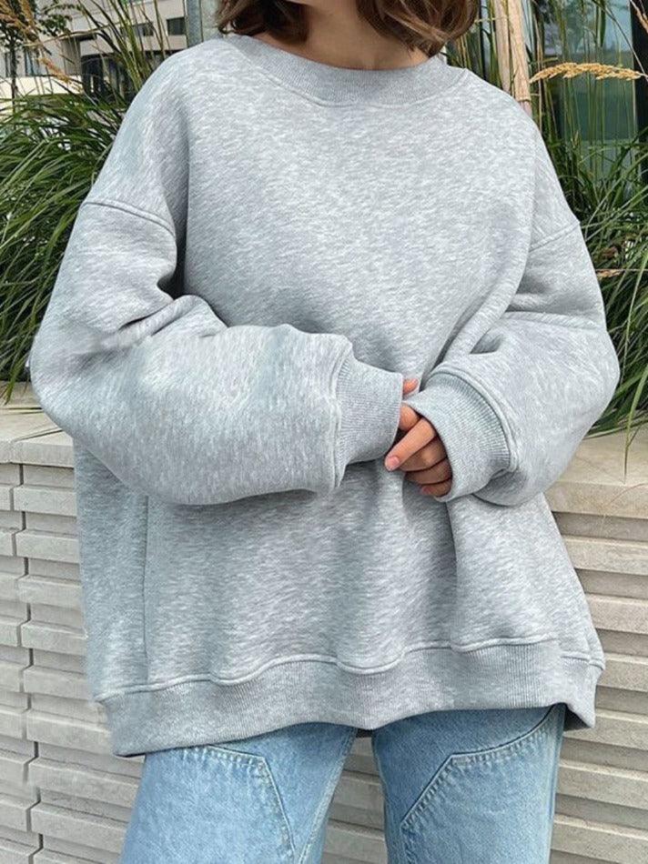 Heidi-Mode | Solides Übergröße Sweatshirt mit Rundhalsausschnitt - Image 2