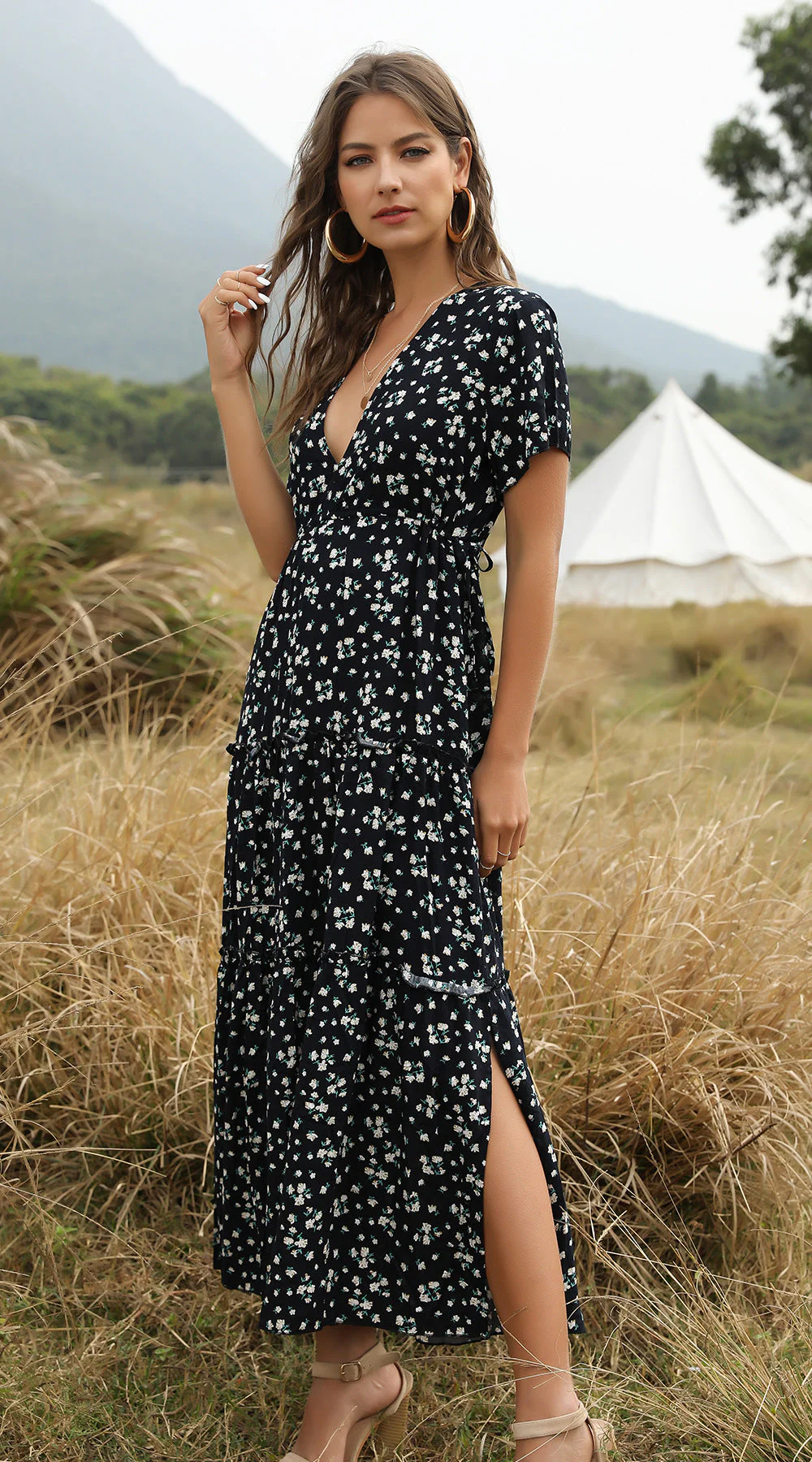 Heidi-Mode | Sommer Blumenmuster Rüschen Boho Maxi Kleid - Image 11