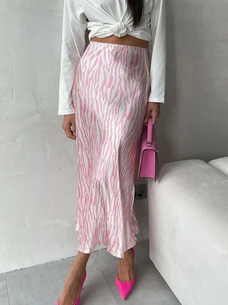 Heidi-Mode | Sommer Herbst Damen Elegant Midi Satin Röcke Gedruckt Hohe Taille Büro Damen Bodycon Bleistift Enger Rock für Damen - Image 3