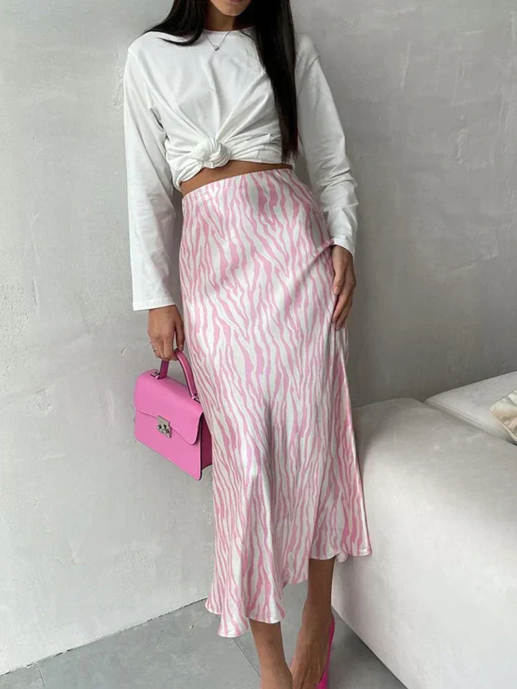 Heidi-Mode | Sommer Herbst Damen Elegant Midi Satin Röcke Gedruckt Hohe Taille Büro Damen Bodycon Bleistift Enger Rock für Damen - Image 4