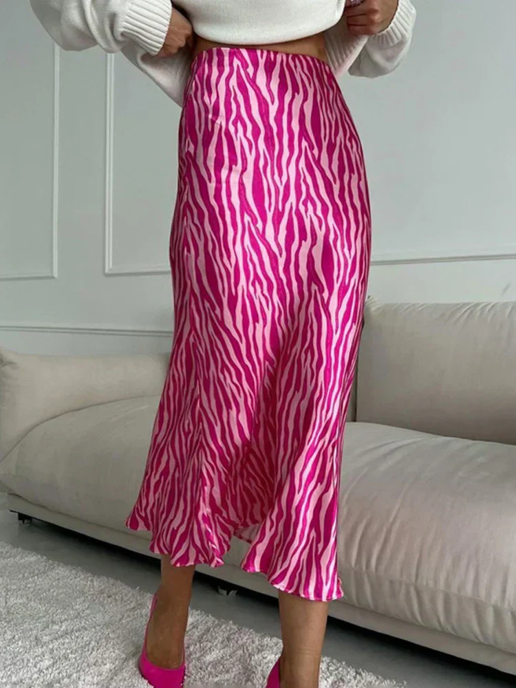 Heidi-Mode | Sommer Herbst Damen Elegant Midi Satin Röcke Gedruckt Hohe Taille Büro Damen Bodycon Bleistift Enger Rock für Damen - Image 6