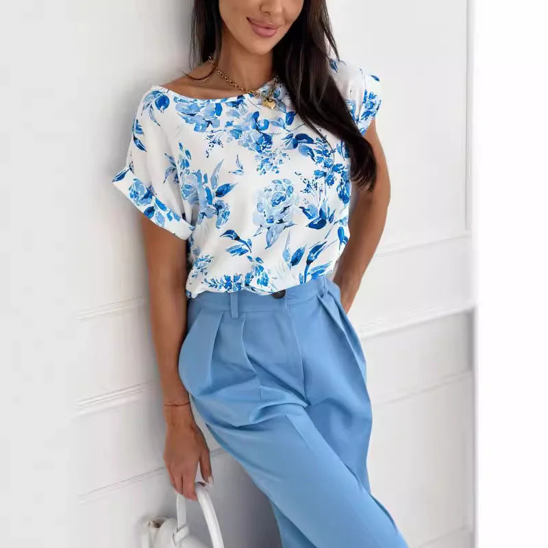 Heidi-Mode | Sommerbedrucktes Rundhalslockeres Shirt - Image 7