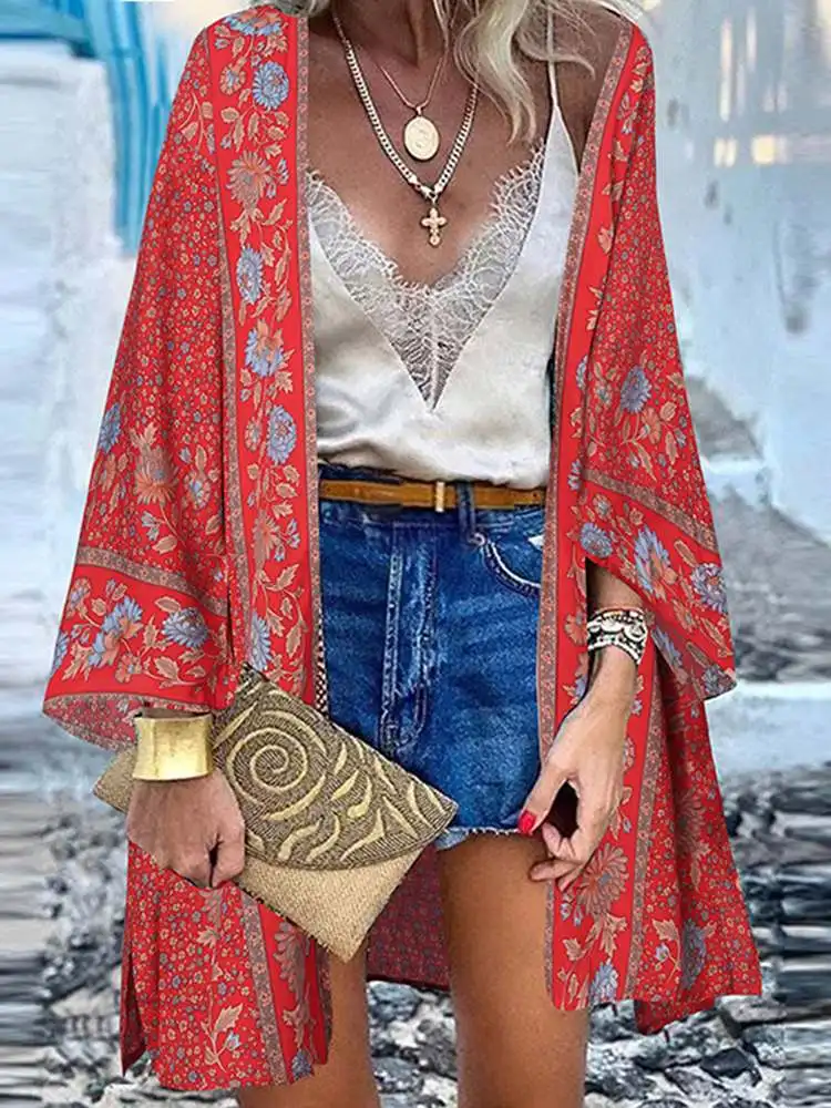 Heidi-Mode | Sommerlicher Damen Strickjacke Im Boho Stil mit Buntem Blumenmuster - Image 2