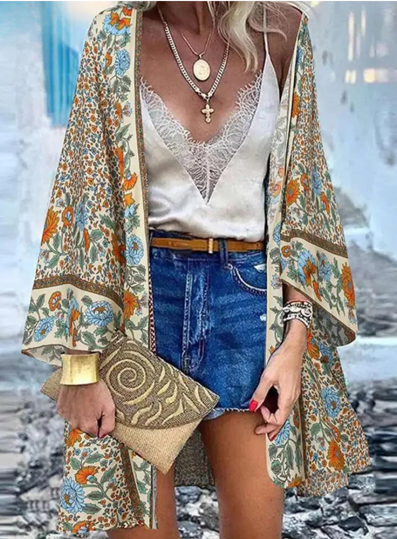 Heidi-Mode | Sommerlicher Damen Strickjacke Im Boho Stil mit Buntem Blumenmuster - Image 4