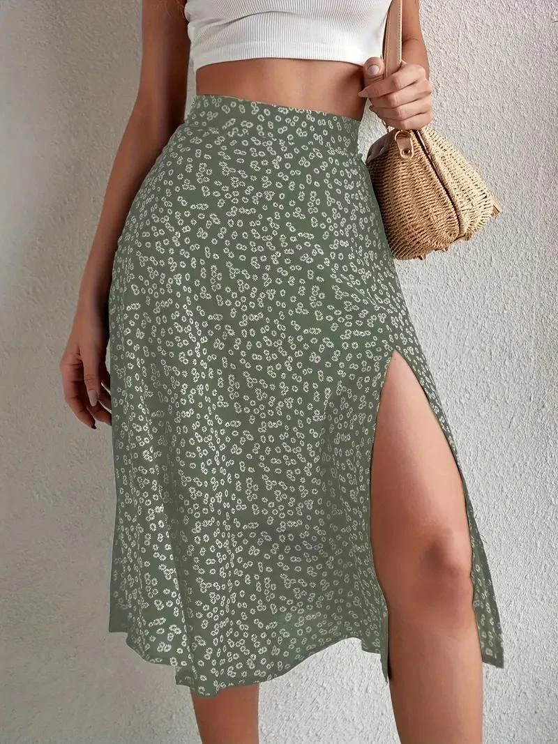 Heidi-Mode | Sommerrock, Floral, Geteilt, Midi-Rock, Rock mit Hoher Taille - Image 14