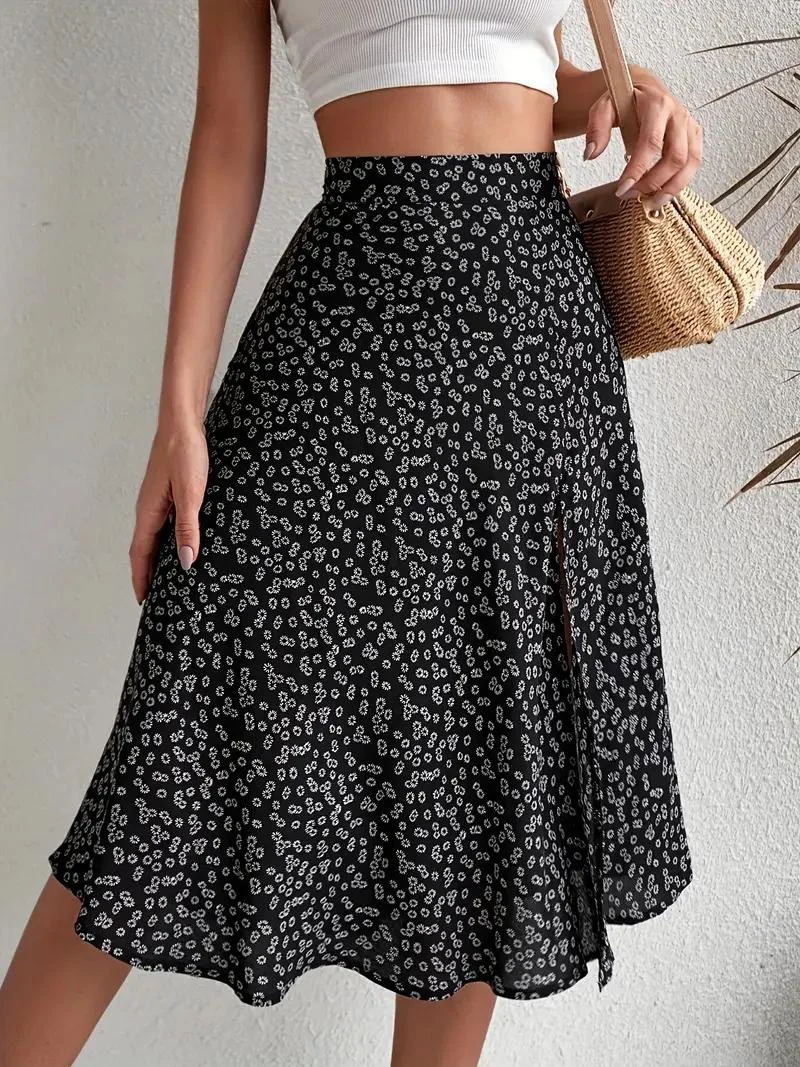 Heidi-Mode | Sommerrock, Floral, Geteilt, Midi-Rock, Rock mit Hoher Taille - Image 16