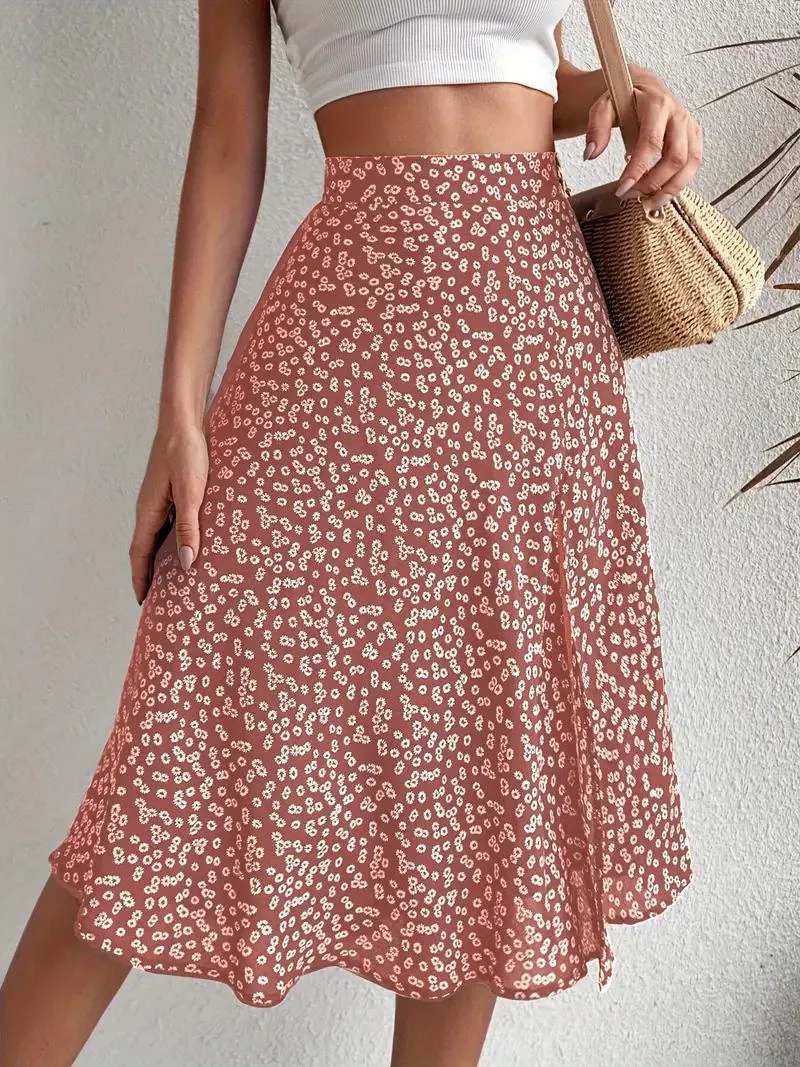 Heidi-Mode | Sommerrock, Floral, Geteilt, Midi-Rock, Rock mit Hoher Taille - Image 19