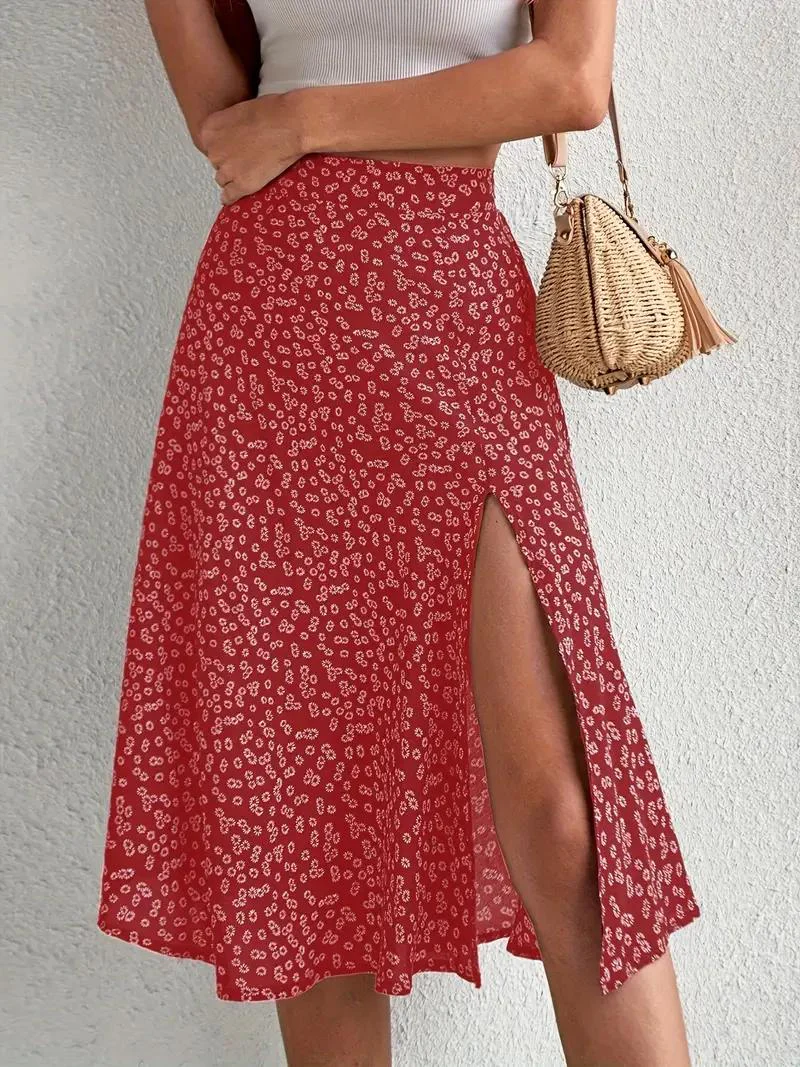 Heidi-Mode | Sommerrock, Floral, Geteilt, Midi-Rock, Rock mit Hoher Taille - Image 4