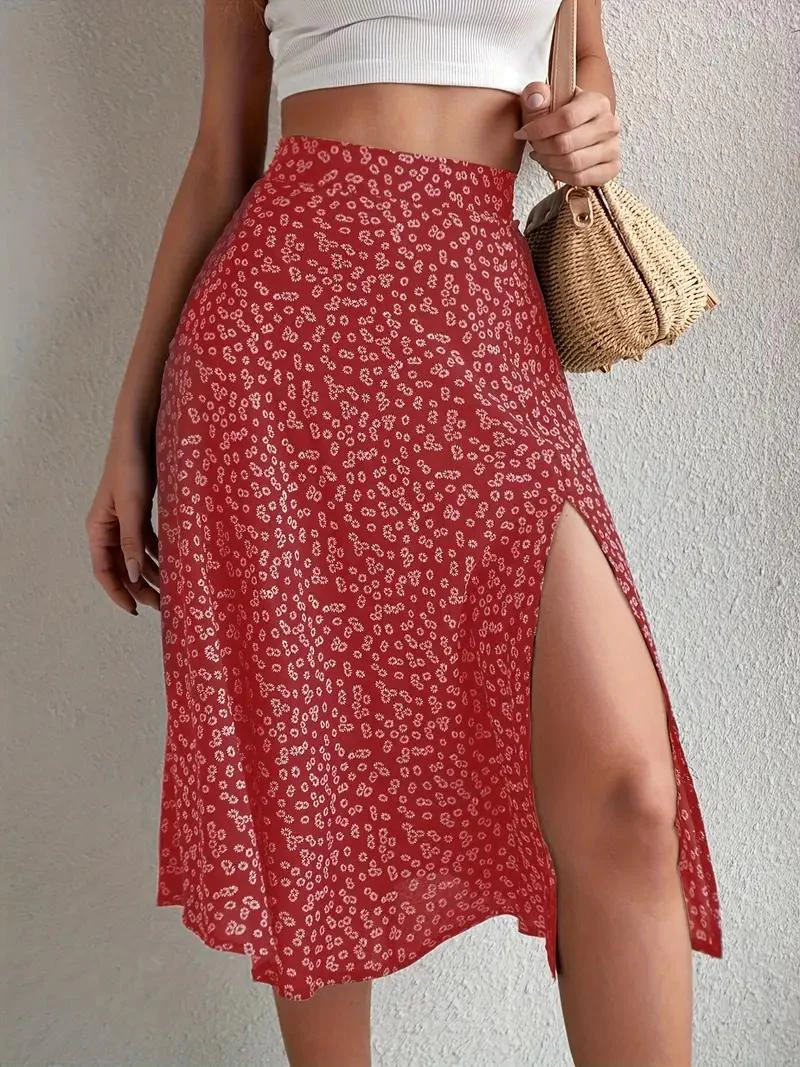 Heidi-Mode | Sommerrock, Floral, Geteilt, Midi-Rock, Rock mit Hoher Taille - Image 6