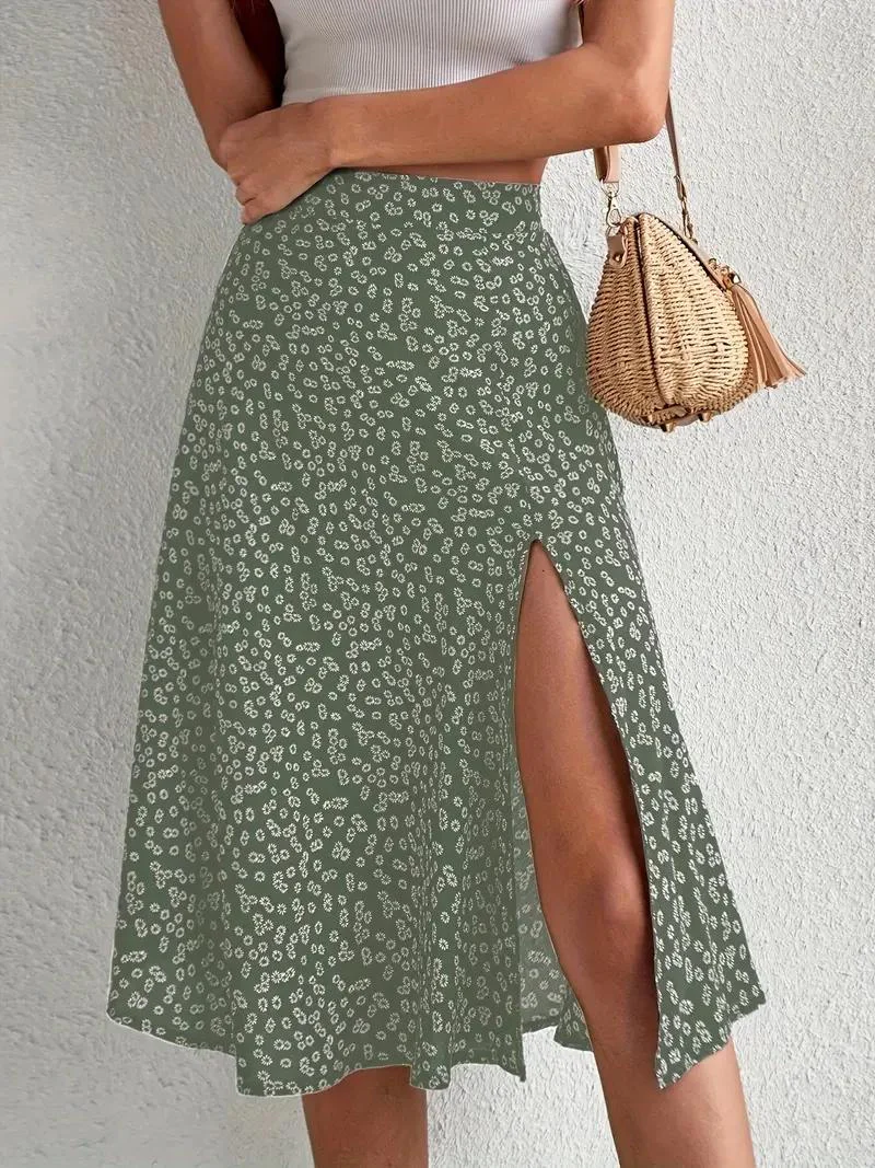 Heidi-Mode | Sommerrock, Floral, Geteilt, Midi-Rock, Rock mit Hoher Taille - Image 7