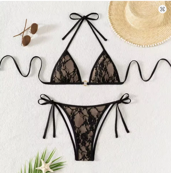 Heidi-Mode | Spitzen-Patchwork V-Ausschnitt Bikini-Set - Image 5