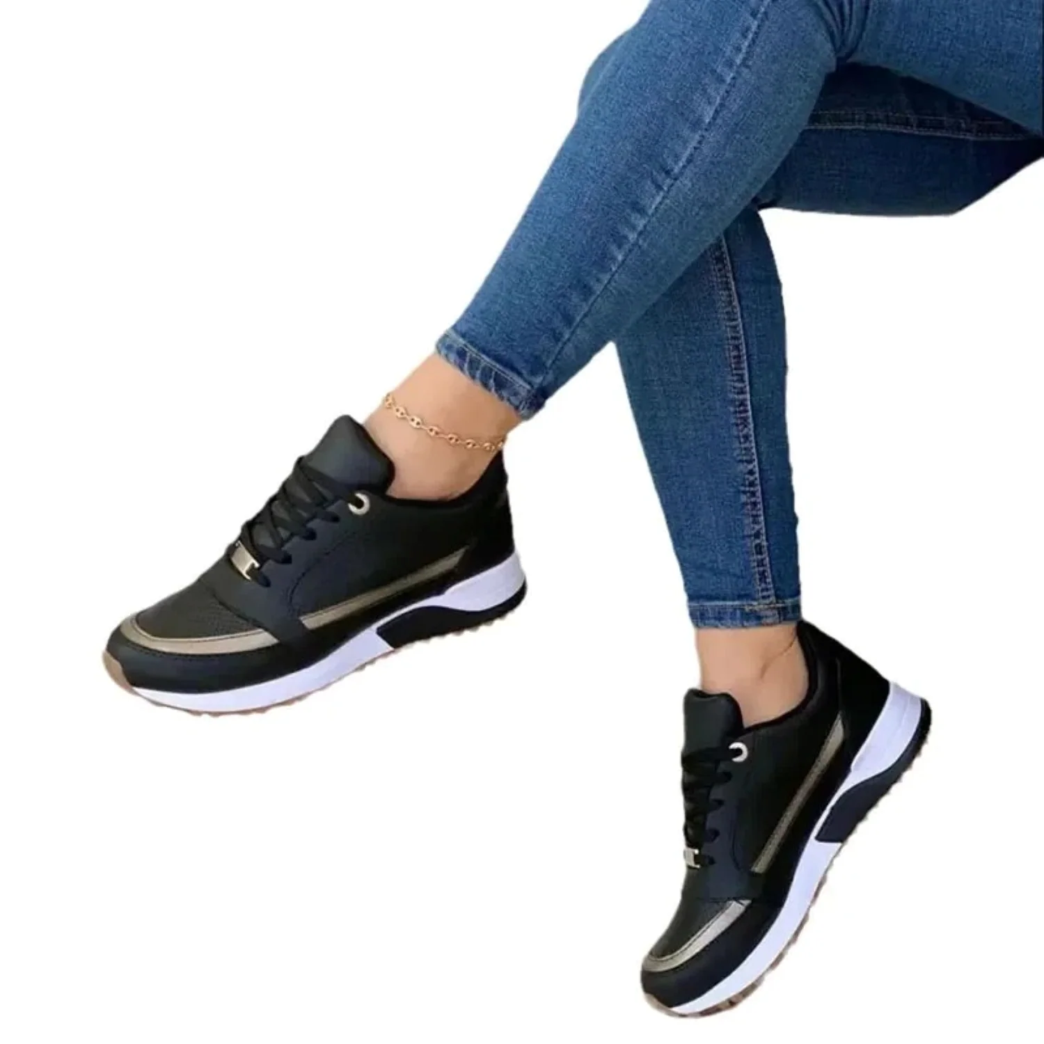 Heidi-Mode | Sportlicher Stil Leder Weiß Weich Sohle Damen Schuhe - Image 2
