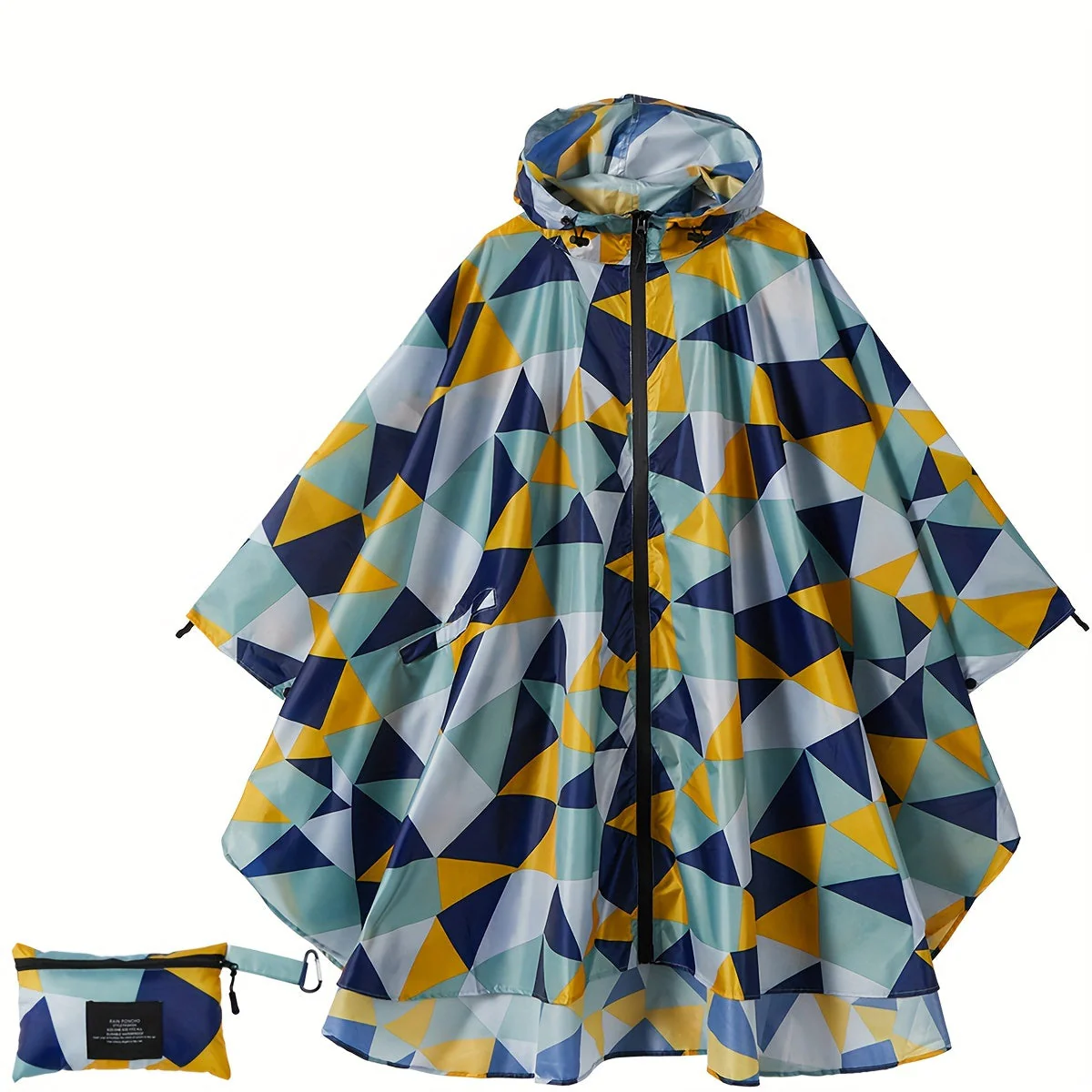 Heidi-Mode | Sportliche Damen Regenponcho mit Kapuze und Geometrischem Muster - Image 7