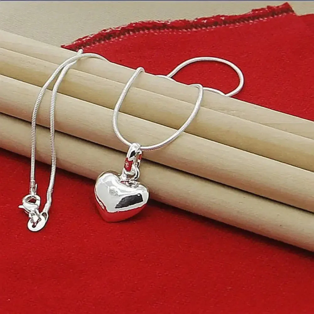 Heidi-Mode | Sterling Silber Massiv Herz Kette Schlangenkette für Damen
