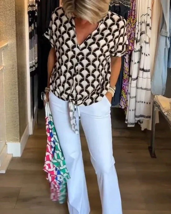 Heidi-Mode | Stilvolle Geometrische Bedruckte Bluse für Frauen