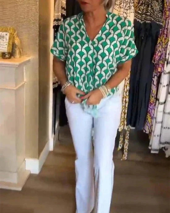 Heidi-Mode | Stilvolle Geometrische Bedruckte Bluse für Frauen - Image 3