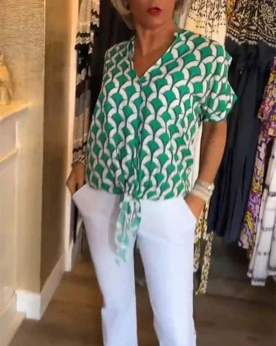 Heidi-Mode | Stilvolle Geometrische Bedruckte Bluse für Frauen - Image 7