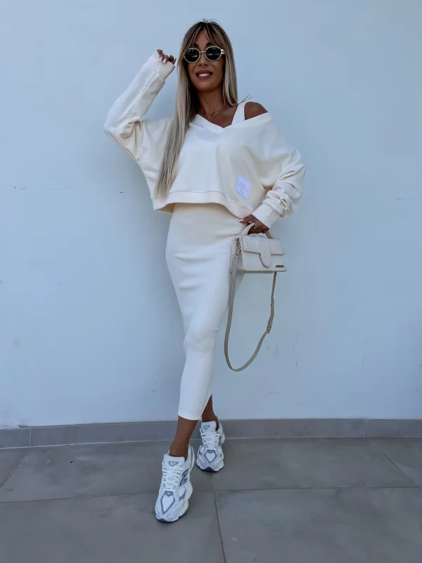 Heidi-Mode | Stilvolles Off Shoulder Crop Top und Midi Rock Set - Image 6