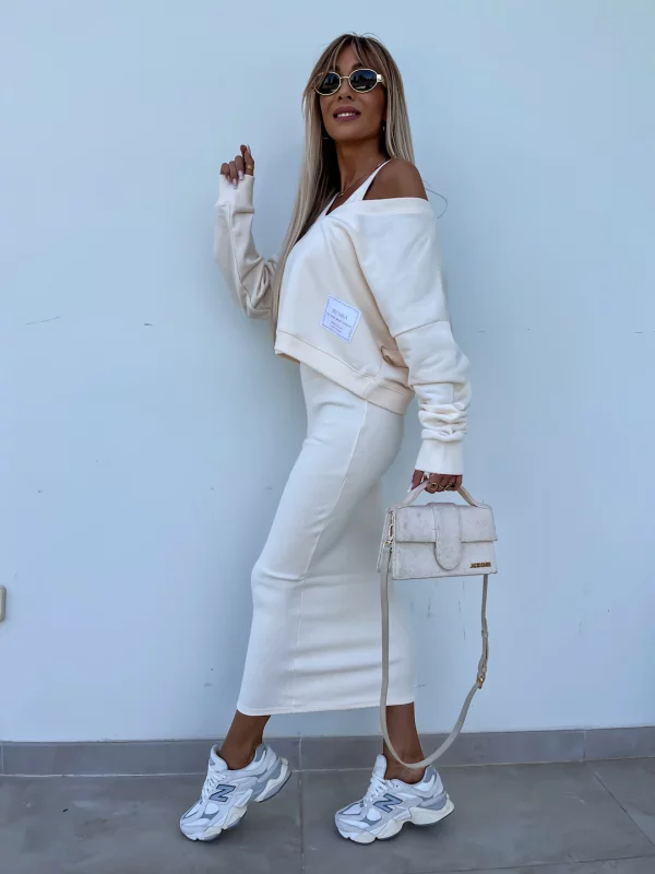 Heidi-Mode | Stilvolles Off Shoulder Crop Top und Midi Rock Set - Image 7
