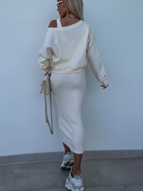 Heidi-Mode | Stilvolles Off Shoulder Crop Top und Midi Rock Set - Image 8