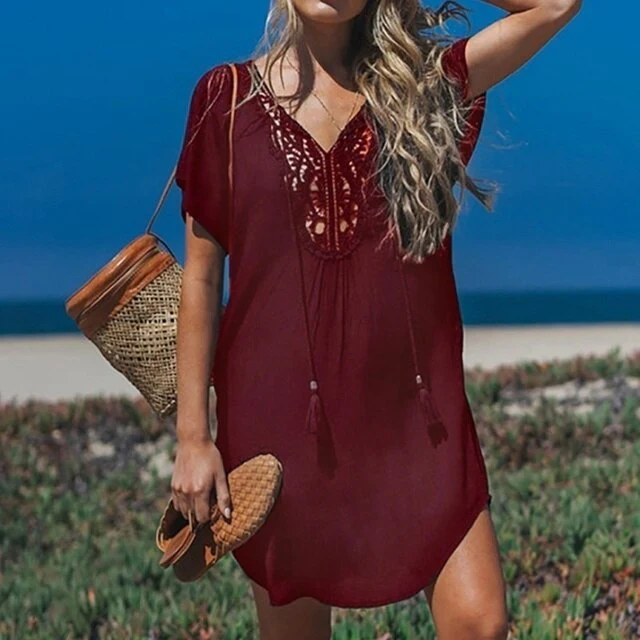 Heidi-Mode | Strandüberwurf mit V-Ausschnitt und Spitze für Damen - Image 3
