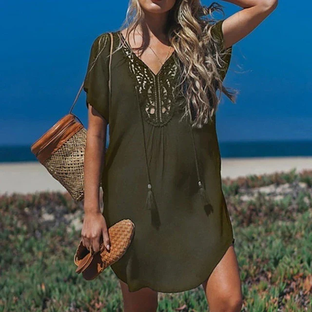 Heidi-Mode | Strandüberwurf mit V-Ausschnitt und Spitze für Damen - Image 4