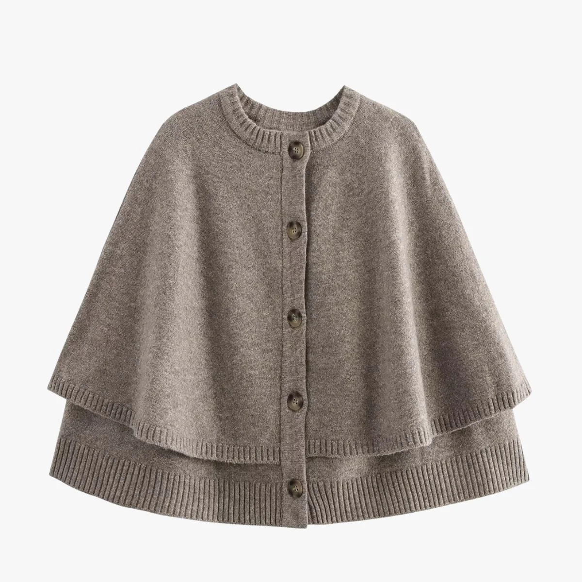 Heidi-Mode | Strick Cape mit Knöpfen und Gestuftem Saum - Image 5