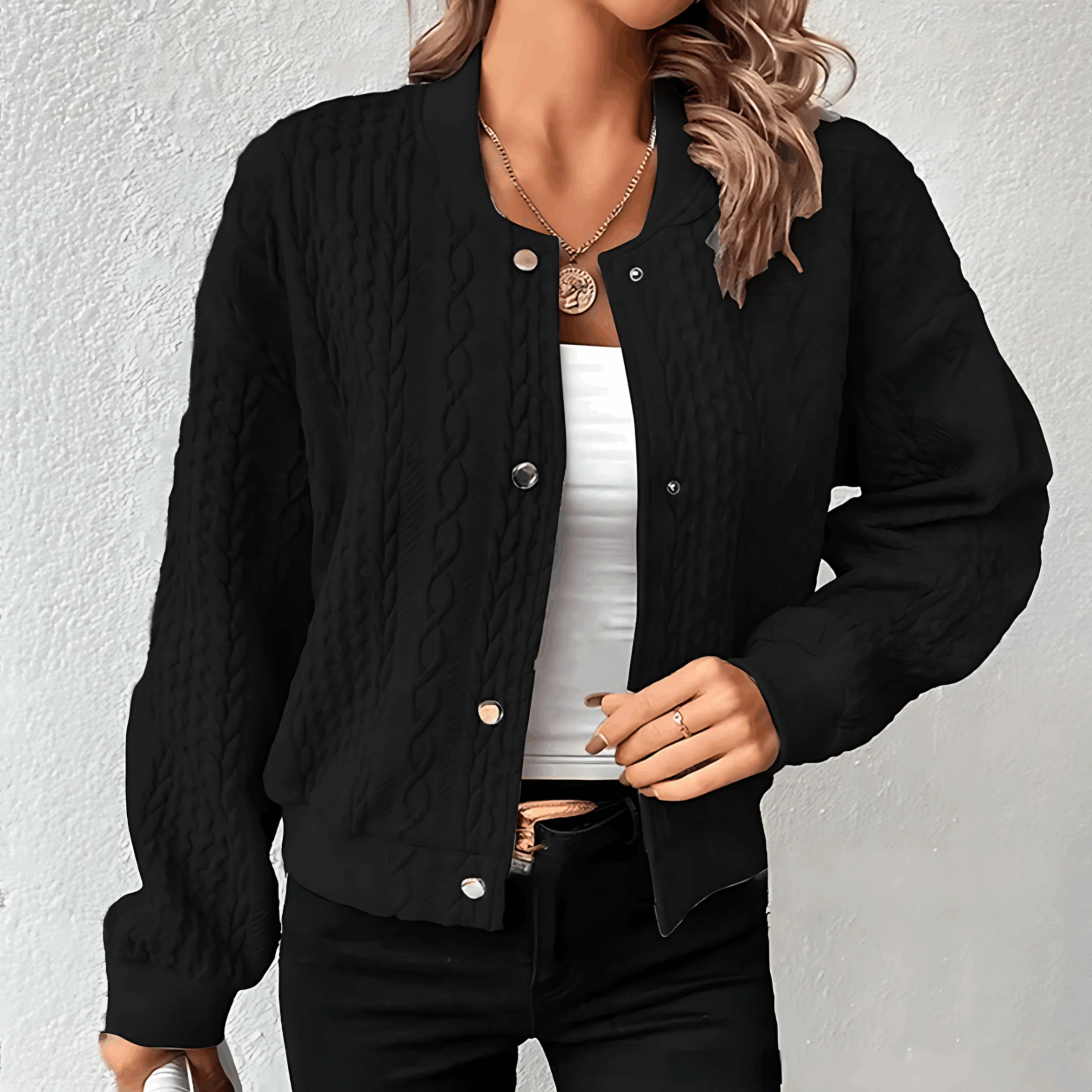 Heidi-Mode | Strickjacke Im Bomberjacken-Stil mit Knöpfen für Damen - Image 8