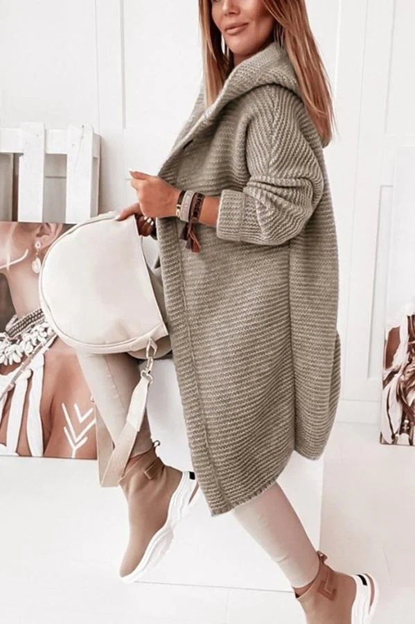 Heidi-Mode | Strickjacke mit Kapuze Lockerer Schnitt Weich und Warm - Image 4