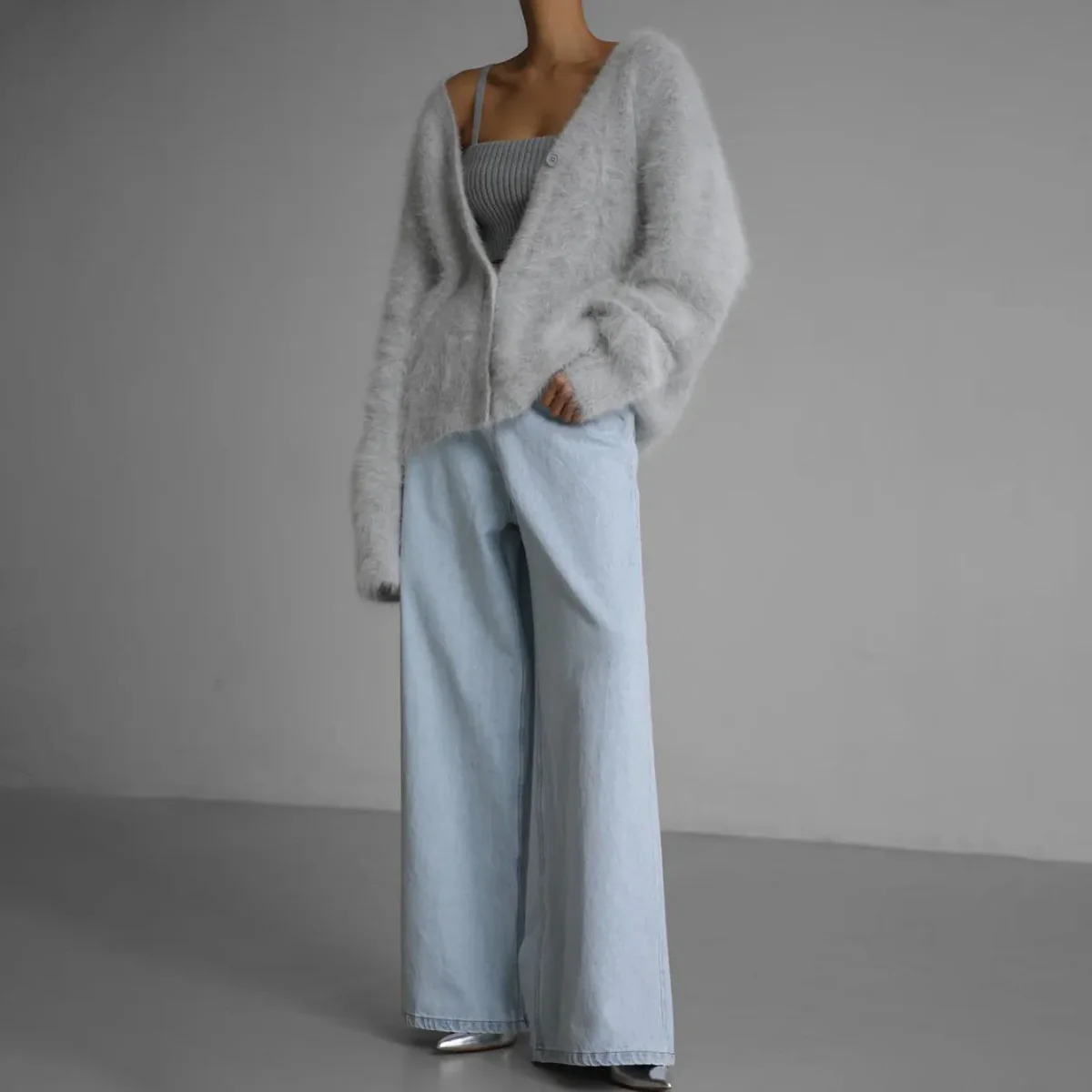 Heidi-Mode | Strickjacke Übergroße Damen Strickjacke mit Knöpfen - Image 5