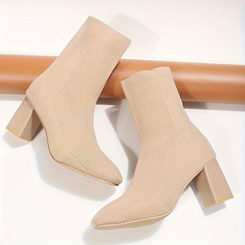 Heidi-Mode | Strickstiefel mit Halbhohem Schaft und Blockabsatz - Image 2