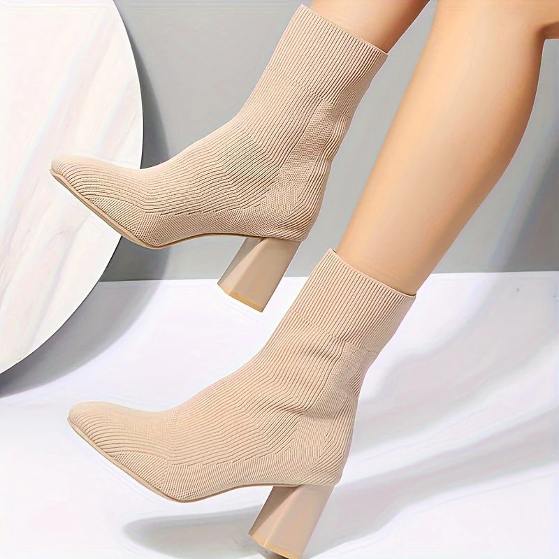 Heidi-Mode | Strickstiefel mit Halbhohem Schaft und Blockabsatz - Image 3