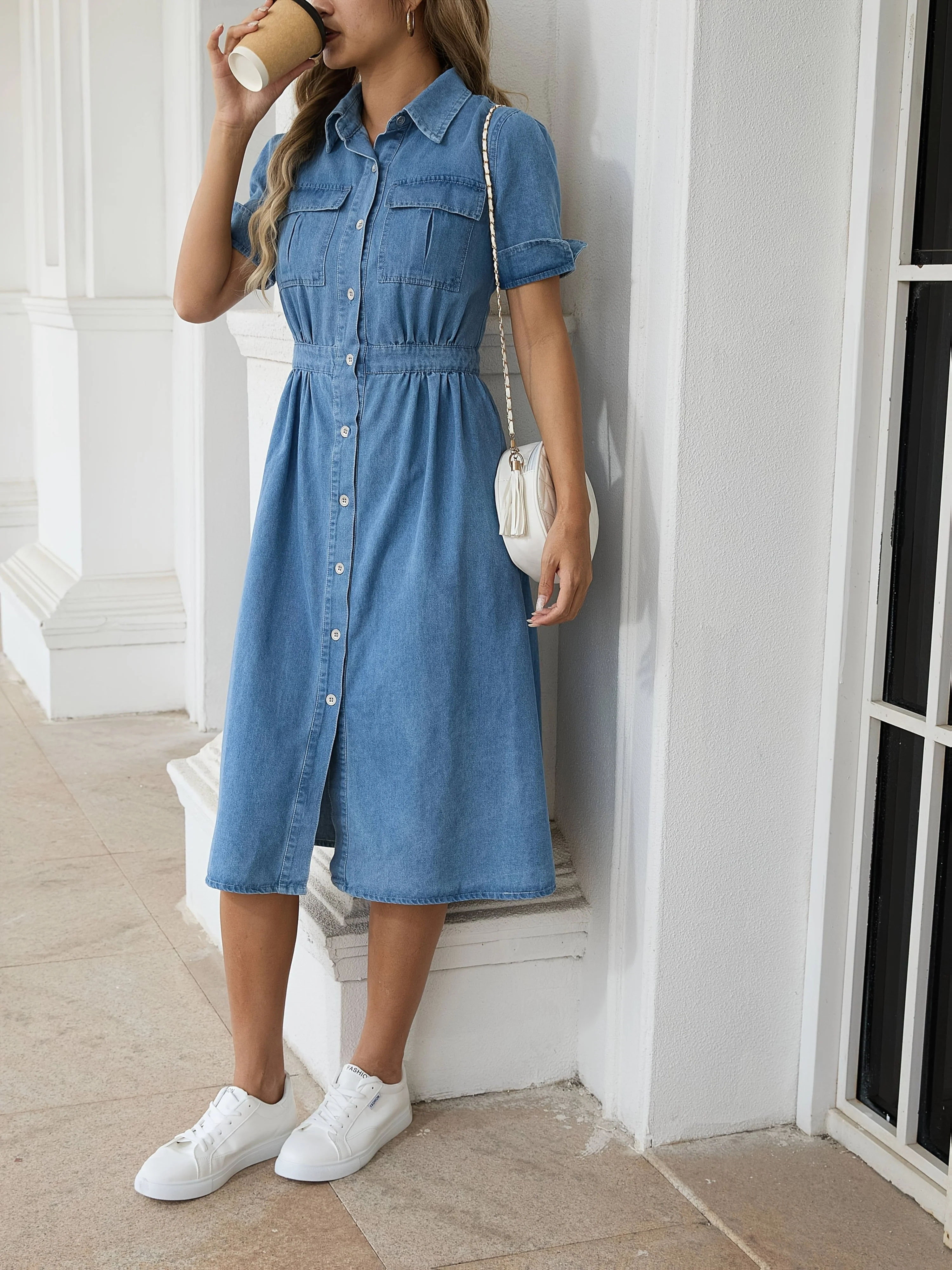 Heidi-Mode | Stylische Denim Midi Kleid mit Knopfverschluss - Image 4