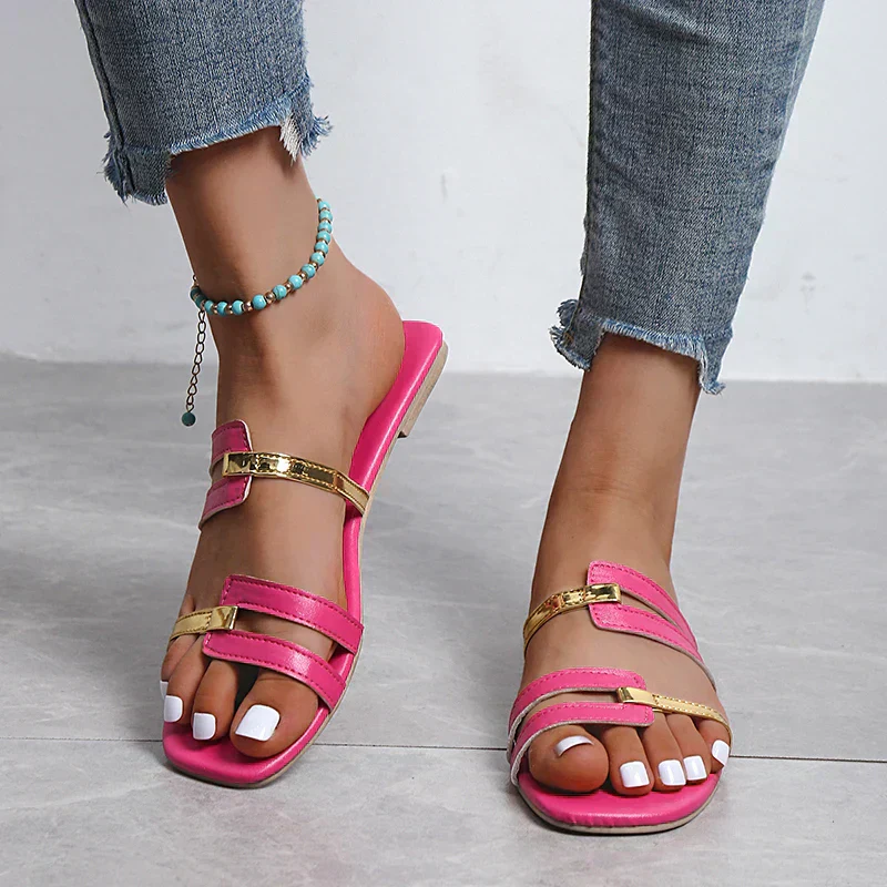 Heidi-Mode | Stylische Flache Sandalen mit Trendigem Design Sandalen mit Mehreren Riemen Über Dem Fuß für Damen - Image 3