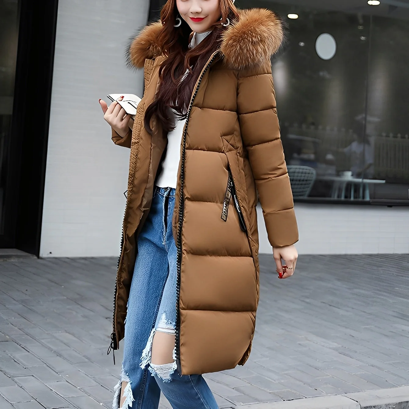 Heidi-Mode | Stylischer, gepolsterter Mantel mit Pelzkragen für Damen - Image 6