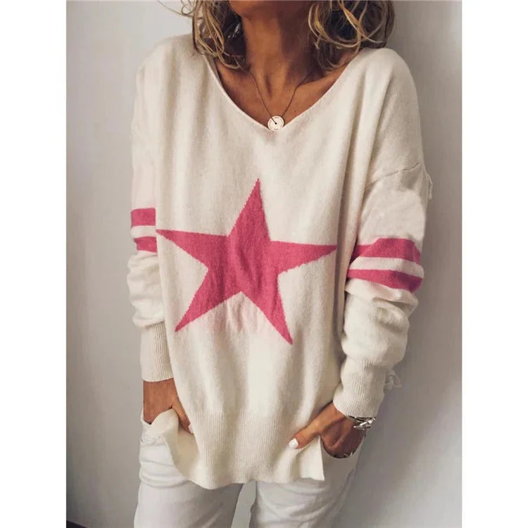 Heidi-Mode | Sweater Relaxed Fit Weiche Strick Stern Druck Lange Ärmel - Image 3