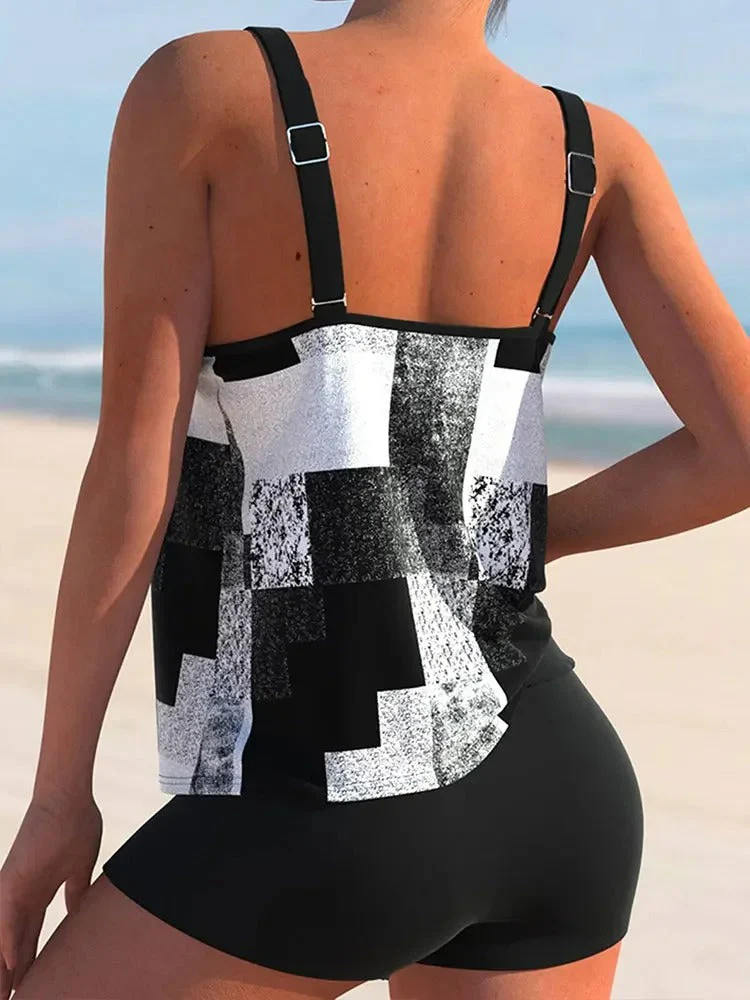 Heidi-Mode | Tankini mit Doppeltem Träger und Geometrischem Aufdruck - Image 2