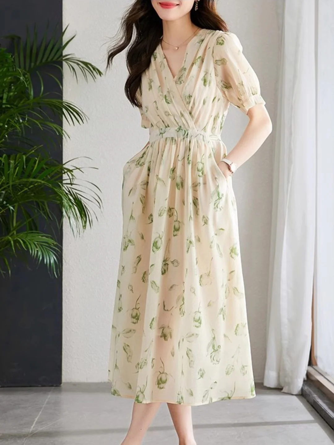Heidi-Mode | Temperament Kurzarm Chiffonkleid - Image 2
