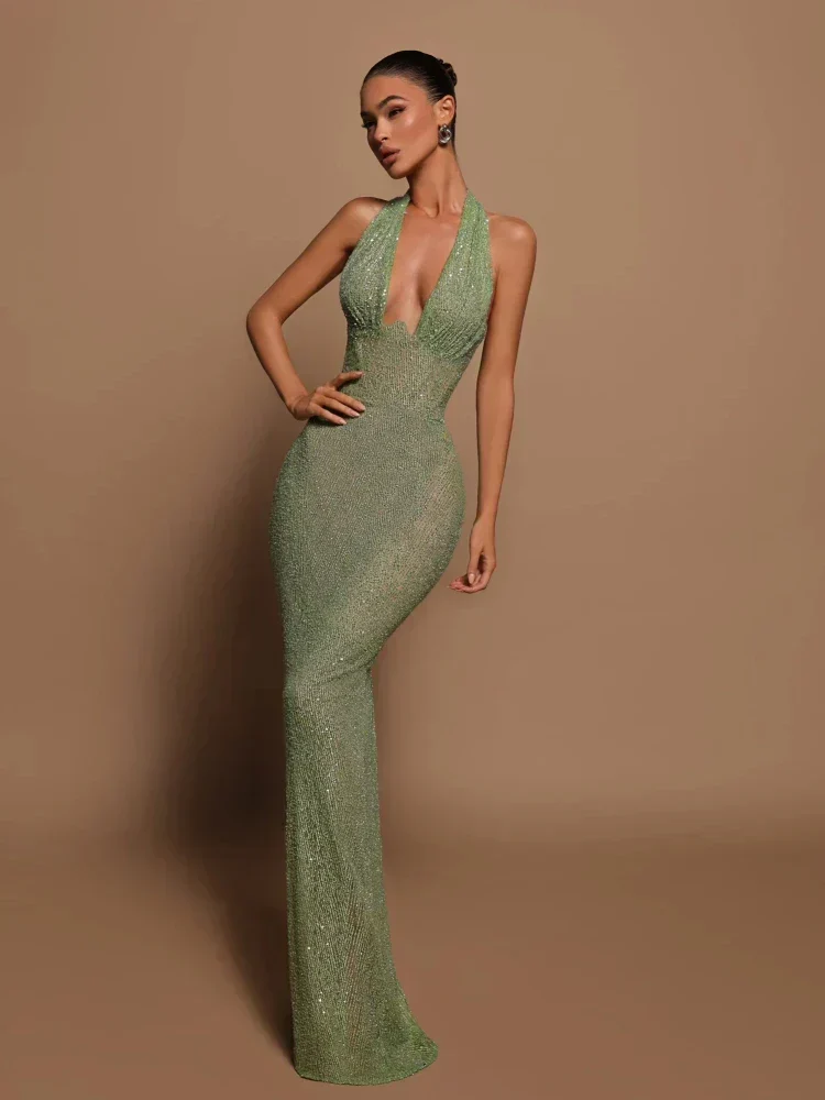 Heidi-Mode | Tiefer V-Ausschnitt Rückenfreies Maxi-Kleid - Image 6