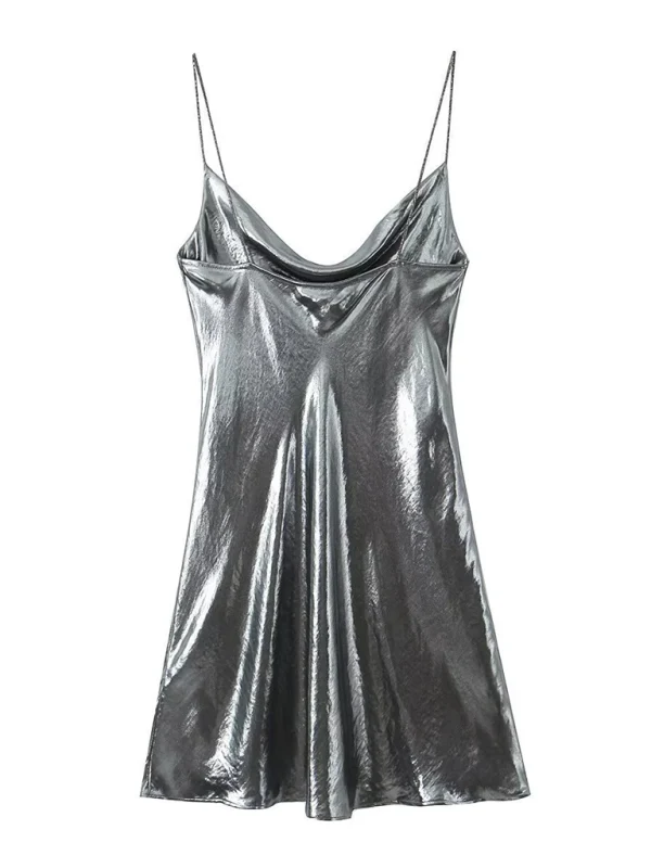 Heidi-Mode | Tiefer Rückenausschnitt Metallisches Straps Kleid - Image 3