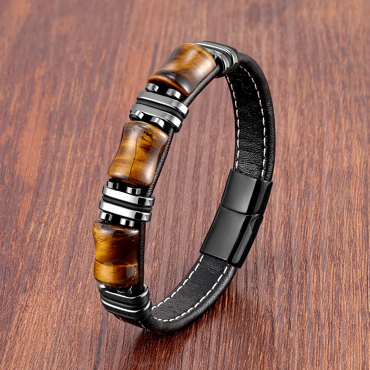 Heidi-Mode | Tigerauge Naturstein Lederarmband - Image 5